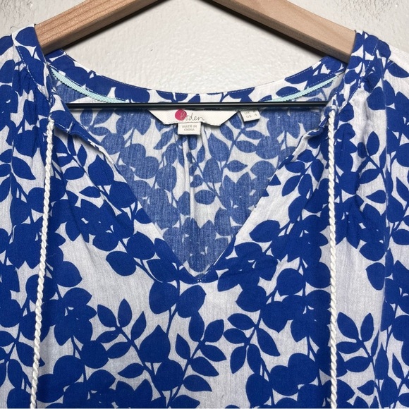 Boden Women Top 4 Blue Gauzy Tie Split Neck Nautical Fisherman Lightweight - Picture 7 of 11